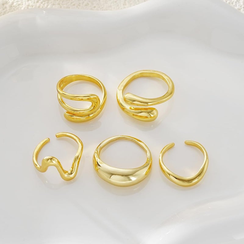 17mile Chunky Gold Stackable Rings for Women Non Tarnish, 18K Gold-Plated Statement Open Stacking Rings, Knuckle Band Ring Set - Image 5